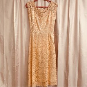 Vintage Peach Lace Midi Dress